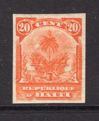 HAITI - 1898 - VARIETY: 20c orange 'Small Palms' UNISSUED type a fine mint IMPERF copy on 'RH' watermarked paper. (As SG 49)  (HAI/35737)