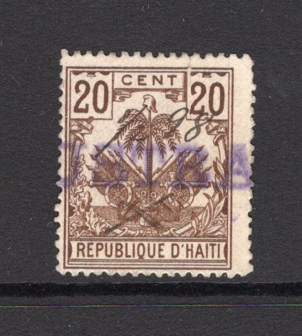 HAITI - 1893 - CANCELLATION: 20c brown 'Drooping Palms' issue, a fine used copy with good part strike of straight line 'AUSTRALIA' Ship marking in purple and '1/2 98' manuscript date. A rare marking only one other of the same date has been recorded on Haitian stamps. (SG 40)  (HAI/35741)