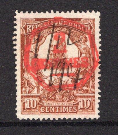 HAITI - 1907 - CANCELLATION: 2c on 10c cinnamon 'Nord Alexis' issue with hexagonal '2 CENTIMES' overprint in red, a fine used copy with manuscript '1 / 12 / 1907' date cancellation. Unusual. (SG 157)  (HAI/35764)