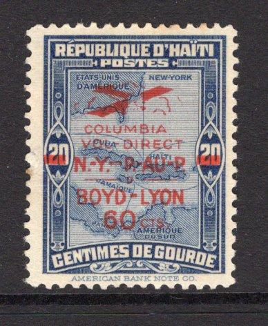 HAITI - 1933 - AIRMAILS: 60c on 20c deep blue 'Boyd - Lyon' airmail overprint issue, a fine mint copy. (SG 311a)  (HAI/35778)