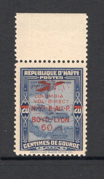 HAITI - 1933 - AIRMAILS: 60c on 20c deep blue 'Boyd - Lyon' airmail overprint issue, a fine unmounted mint top marginal copy. (SG 311a)  (HAI/35779)