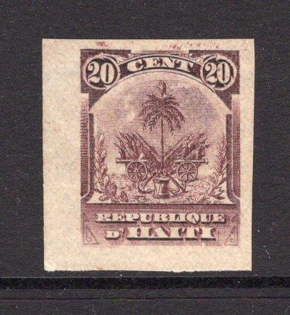HAITI - 1898 - COLOUR TRIAL: 20c purple UNISSUED 'Small Palms' type, a fine IMPERF COLOUR TRIAL on thin buff paper, the final stamp was printed in orange. (As SG 49)  (HAI/35822)