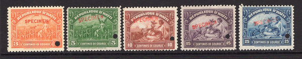 HAITI - 1920 - SPECIMENS: 'Agriculture & Commerce' issue, the set of five each stamp overprinted 'SPECIMEN' with small hole punch. Very fine. Ex ABNCo. Archive. (SG 294/298)  (HAI/36358)