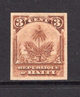 HAITI - 1898 - COLOUR TRIAL: 3c purple brown UNISSUED 'Small Palms' type, a fine IMPERF COLOUR TRIAL on thin buff paper, the final stamp was printed in purple.  (HAI/39727)