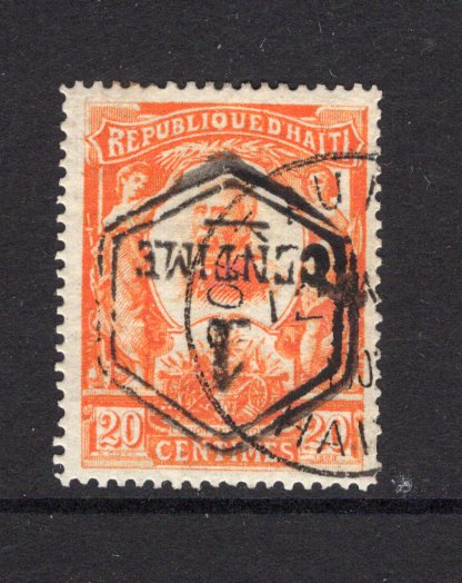 HAITI - 1906 - VARIETY: 1c on 20c orange 'Nord Alexis' issue with variety hexagonal OVERPRINT INVERTED. A fine cds used copy. (SG 115 variety)  (HAI/39967)