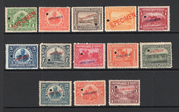 HAITI - 1906 - SPECIMENS: 'Pictorial' DEFINITIVE issue set of thirteen each stamp overprinted 'SPECIMEN' with small hole punch. Very fine. Ex ABNCo. Archive. (SG 137/149)  (HAI/40207)