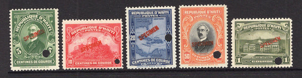 HAITI - 1924 - SPECIMENS: 'Pictorial' DEFINITIVE issue set of five each stamp overprinted 'SPECIMEN' with small hole punch . Very fine. Ex ABNCo. Archive. (SG 299/303)  (HAI/40326)