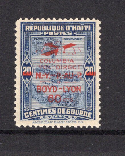 HAITI - 1933 - AIRMAILS: 60c on 20c deep blue 'Boyd - Lyon' airmail overprint issue, a fine mint copy. (SG 311a)  (HAI/41321)