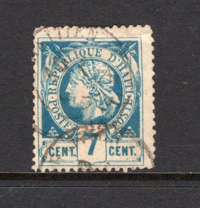 HAITI - 1882 - POSTAL FORGERY: 7c deep blue 'Liberty Head' issue POSTAL FORGERY perforated 14, fine used copy with part CAP HAITIEN cds. Very scarce. (As SG 17)  (HAI/41498)