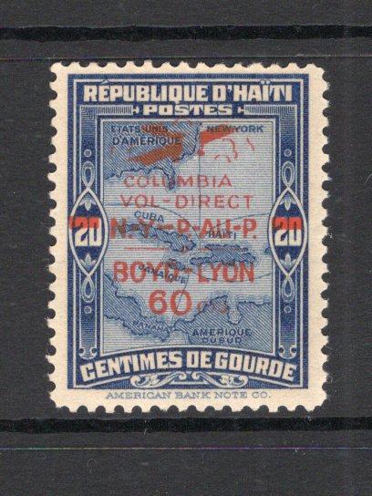 HAITI - 1933 - AIRMAILS: 60c on 20c deep blue 'Boyd - Lyon' airmail overprint issue, a fine mint copy. (SG 311a)  (HAI/5276)