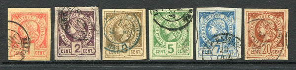 HAITI - 1881 - CLASSIC ISSUES: 'Liberty Head' first issue a fine basic set of six, all stamps with four margins & lightly used. (SG 1/6)  (HAI/852)