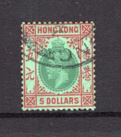 HONG KONG - 1921 - GV ISSUE: $5 green & red on emerald GV issue, watermark 'Multi Script CA' a fine cds used copy. (SG 132)  (HNK/26323)