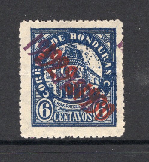 HONDURAS - 1929 - ROBBERY ISSUE: 6c blue with '1929 a 1930' CONTROL overprint a fine mint copy with variety OVERPRINT DOUBLE IN DARK & LIGHT RED. (SG 273 variety)  (HON/2565)