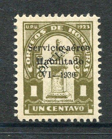 HONDURAS - 1930 - VARIETY: 1c olive green 'OFICIAL' overprint issue with 'Servicio aereo Habilitado VI - 1930' OVERPRINT IN BLACK. A  mint copy with part O.G. Only 100 were printed. Very scarce. (Sanabria #59)  (HON/26191)