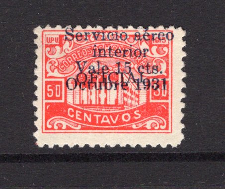 HONDURAS - 1931 - PROVISIONAL ISSUE: 15c on 50c vermilion AIR surcharge issue on official stamps without bars obliterating 'OFICIAL', a fine mint copy. (SG 345)  (HON/28575)