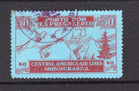 HONDURAS - 1927 - PRIVATE AIRMAIL COMPANIES: 50c carmine on blue 'Central American Airways' SEMI-OFFICIAL airmail issue, a fine used copy with part TEGUCIGALPA cds in violet. A scarce issue in used condition. (Sanabria #502)  (HON/28588)