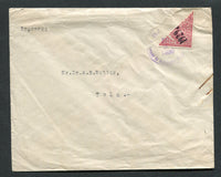HONDURAS - 1930 - BISECT & ROBBERY ISSUE: Cover with typed 'Impresos' at top franked with diagonally BISECTED 1929 2c carmine with '1929a1930' overprint in black (SG 269) tied by light strike of IMPRESOS TEGUCIGALPA cds dated JUL 3 1930. Addressed to TELA.  (HON/32958)