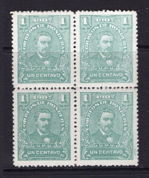 HONDURAS - 1909 - MULTIPLE: 1c green 'Medina' issue LITHO printing, perf 11½, a fine mint block of four. (SG 135)  (HON/38326)