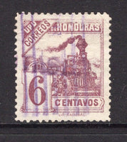 HONDURAS - 1898 - PERMITASE OVERPRINTS: 6c dull purple 'Train' issue with large part strike of 'PERMITASE' control mark in purple. Lightly used. (SG 111)  (HON/39690)