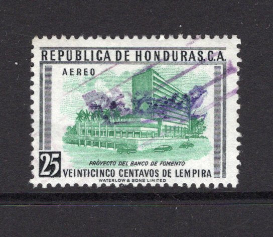 HONDURAS - 1956 - SIGNATURE CONTROLS: 25c black & green with complete small 'R Estrada S' SIGNATURE CONTROL marking of 'Francisco Morazan' province. Fine used. Uncommon. (SG 562)  (HON/39944)