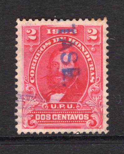 HONDURAS - 1903 - PERMITASE OVERPRINTS: 2c carmine rose 'Guardiola' issue with part strike of 'PERMITASE' control mark in blue. Lightly used. (SG 119)  (HON/40211)