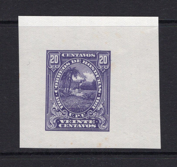 HONDURAS - 1911 - PROOF: 20c violet STEAMSHIP issue printed by 'Hass Bank Note Engraving Co N.Y.' A fine DIE PROOF on large piece of white paper in unissued colour. Scarce. (As SG 145)  (HON/40932)