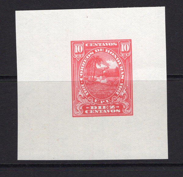 HONDURAS - 1911 - PROOF: 10c red STEAMSHIP issue printed by 'Hass Bank Note Engraving Co N.Y.' a fine DIE PROOF on large piece of white paper in unissued colour. Scarce. (As SG 144)  (HON/5557)