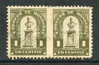 HONDURAS - 1924 - REVOLUTIONARY ISSUE & VARIETY: 1c olive 'Herrera' issue with light 'Signature Control' overprint and variety IMPERF BETWEEN HORIZONTAL PAIR. These opts were applied during the 1924 Revolution to stop the use of looted stamps.  Rare. (SG 215 variety)  (HON/5654)