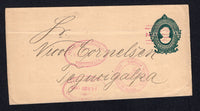 HONDURAS - 1895 - POSTAL STATIONERY: 1c dark green 'Seebeck' postal stationery wrapper (H&G E13) used with 'Lines' cancel in magenta with two strikes of oval TEGUCIGALPA cancel alongside plus OFICINA DE CERTIFICADOS TEGUCIGALPA cds all in magenta. Addressed locally within TEGUCIGALPA. Nice genuine use.  (HON/9831)
