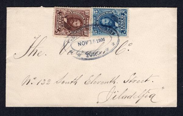 HONDURAS - 1906 - CANCELLATION & GUARDIOLA ISSUE: Cover franked with 1903 5c deep blue & 10c brown 'Guardiola' issue (SG 120 & 122) tied by oval CORREOS DE HONDURAS YORO cancel in black. Addressed to USA with LA CEIBA transit mark on reverse.  (HON/9838)