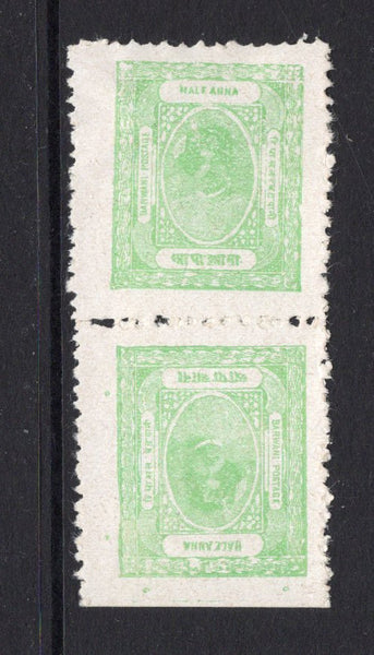 INDIAN STATES - BARWANI - 1928 - VARIETY: ½a apple green, rough perf 10½, a fine unused TETE BECHE PAIR. (SG 27a)  (IND/12707)