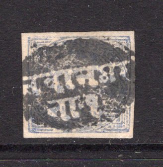 INDIAN STATES - NAWANAGAR - 1877 - CLASSIC ISSUES: 1 doc dull ultramarine on thick LAID paper, a fine used copy with complete strike of 'Native Seal' cancel in black. Four large margins. (SG 1)  (IND/12836)