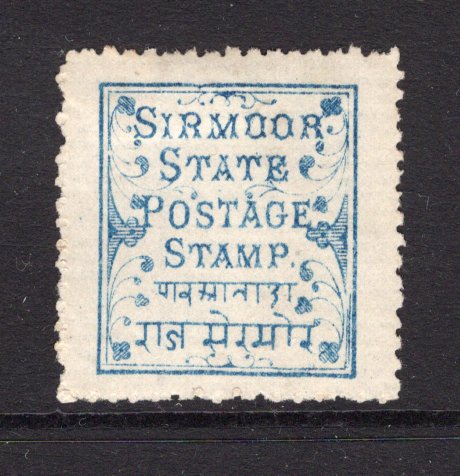 INDIAN STATES - SIRMOOR - 1878 - CLASSIC ISSUES: 1a blue on LAID paper, a fine unused copy. (SG 2)  (IND/12864)