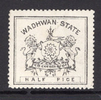 INDIAN STATES - WADHWAN - 1888 - CLASSIC ISSUES: ½p black on thick off white wove paper, perf 12. A fine mint copy with gum. (SG 5)  (IND/12920)