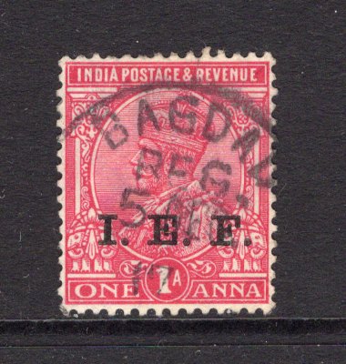 INDIA - INDIAN EXPEDITIONARY FORCE - 1917 - INDIA USED IN IRAQ: 1a carmine GV issue with 'I.E.F.' overprint used with good strike of BAGDAD REG cds dated 5 DEC 1917. (SG E3)  (IND/13319)