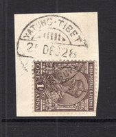 INDIA - 1928 - INDIA USED IN TIBET: 1a chocolate GV issue of India tied on small piece by fine YATUNG-TIBET VIA SILIGURI cds dated 25 DEC 1928. Scarce. (SG 203)  (IND/13523)