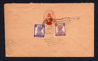 INDIA - 1948 - DESTINATION: Religious cover with large piece of printed Christian religious text on front franked on reverse with 1940 ½a purple and 3a bright violet GVI issue (SG 266 & 271) tied by PATTANCHERI cds. Addressed to NOUMEA, NEW CALEDONIA with arrival cds on reverse.  (IND/20261)