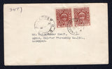 INDIAN STATES - COCHIN - 1938 - CANCELLATION: Cover with 'The Tata Oil Mills Co. Ltd. Tatapuram' imprint on flap franked with pair 1938 6p red brown (SG 69) tied by fine ERNAKULAM CITY A.O. cds. Addressed to ALLEPPEY with arrival cds on front. Uncommon issue on cover.  (IND/20313)