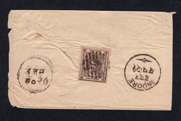 INDIAN STATES - INDORE - Circa 1890 - HOLKAR ISSUE: Cover franked on reverse with 1889 ½a brown purple (SG 6a) tied by 'Barred' cancel with 'Native' cds and INDORE cds alongside. Addressed locally.  (IND/20319)