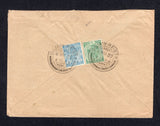 INDIA - 1932 - RAILWAYS: Cover franked on reverse with 1926 ½a green & 3a blue GV issue (SG 202 & 209) tied by fine strikes of UJJAIN RY STN cds. Addressed to USA.  (IND/2178)