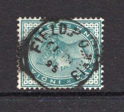 INDIA - 1895 - MILITARY & CANCELLATION: ½a deep blue green QV issue used with good strike of FIELD P.O. No. 13 squared circle cds dated 19 JUN 1895 of the CHITRAL RELIEF FORCE located on the North Western Front. Scarce. (SG 84)  (IND/24616)