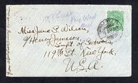 INDIA - 1899 - RAILWAYS: Cover franked with single 1892 2a 6p yellow green QV issue (SG 103) tied by good strike of MIRAJ-RY STN cds dated 7 AP 1899. Addressed to USA with transit & arrival marks on reverse.  (IND/29500)