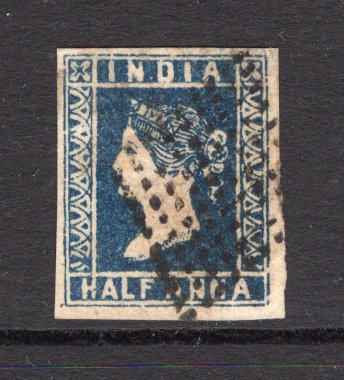 INDIA - 1854 - CLASSIC ISSUES: 1a deep blue QV issue 'Die 1', a fine four margin copy lightly used with Dotted Diamond cancel. (SG 4)  (IND/34886)