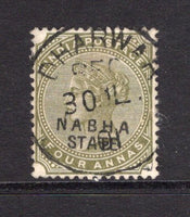 INDIAN STATES - NABHA - 1885 - CANCELLATION & OUT OF STATE USE: 4a slate green QV issue used out of state with DHARWAR cds dated 30 JUL 1901. (SG 24)  (IND/37479)