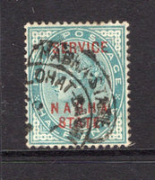 INDIAN STATES - NABHA - 1885 - CANCELLATION: ½a blue green QV 'SERVICE' issue with 'NABHA STATE' & 'SERVICE' overprints in red, a fine used copy with good strike of small LOHAT-BADHI squared circle cds. (SG O4)  (IND/37484)