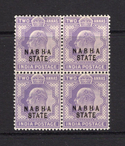 INDIAN STATES - NABHA - 1903 - MULTIPLE: 2a mauve EVII issue, a fine mint block of four. (SG 40a)  (IND/37488)