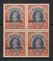 INDIAN STATES - NABHA - 1938 - MULTIPLE: 1r grey & red brown GVI issue, a fine mint block of four. (SG 89)  (IND/37494)
