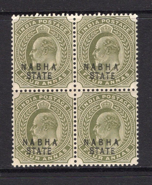INDIAN STATES - NABHA - 1903 - MULTIPLE: 4a olive EVII issue, a fine mint block of four. (SG 42)  (IND/39696)