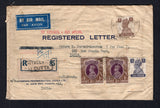 INDIA - 1950 - HIGH VALUE FRANKING & RATE: Woven sample envelope from the 'Standard Pharmaceutical Works, Calcutta' with large printed 'REGISTERED LETTER' on front franked with 1937 pair 2r purple & brown GVI issue plus 1940 4a brown and 8a slate violet (SG 260, 273 & 275) all tied by INTALLY CALCUTTA cds's dated 17 JAN 1950 with plain registration label with 'INTALLY CALCUTTA' handstamp alongside. Addressed to FRANCE with large customs form declaring a 'Free Sample' on reverse.  (IND/41415)