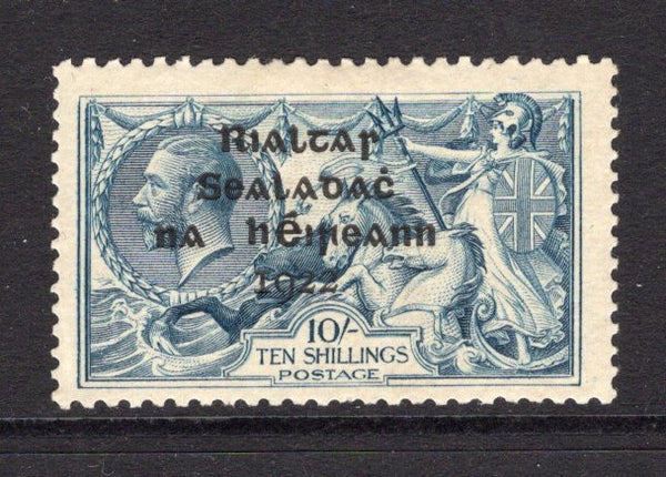 IRELAND - 1922 - SEAHORSE ISSUE: 10/- dull grey blue GV 'Seahorse' issue with 'Provisional Government of Ireland 1922' DOLLARD overprint in black, a fine mint copy. (SG 21)  (IRE/13678)